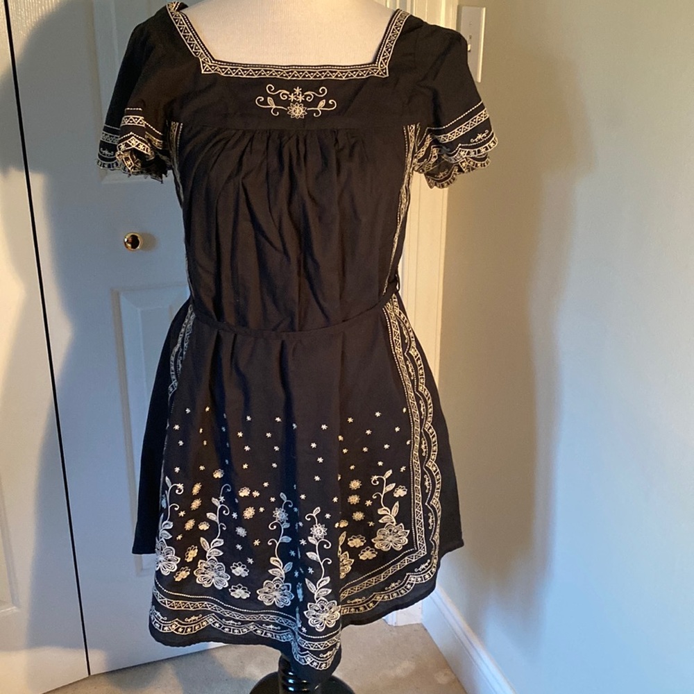 NWT Agan Traders Black Boho Peasant Dress